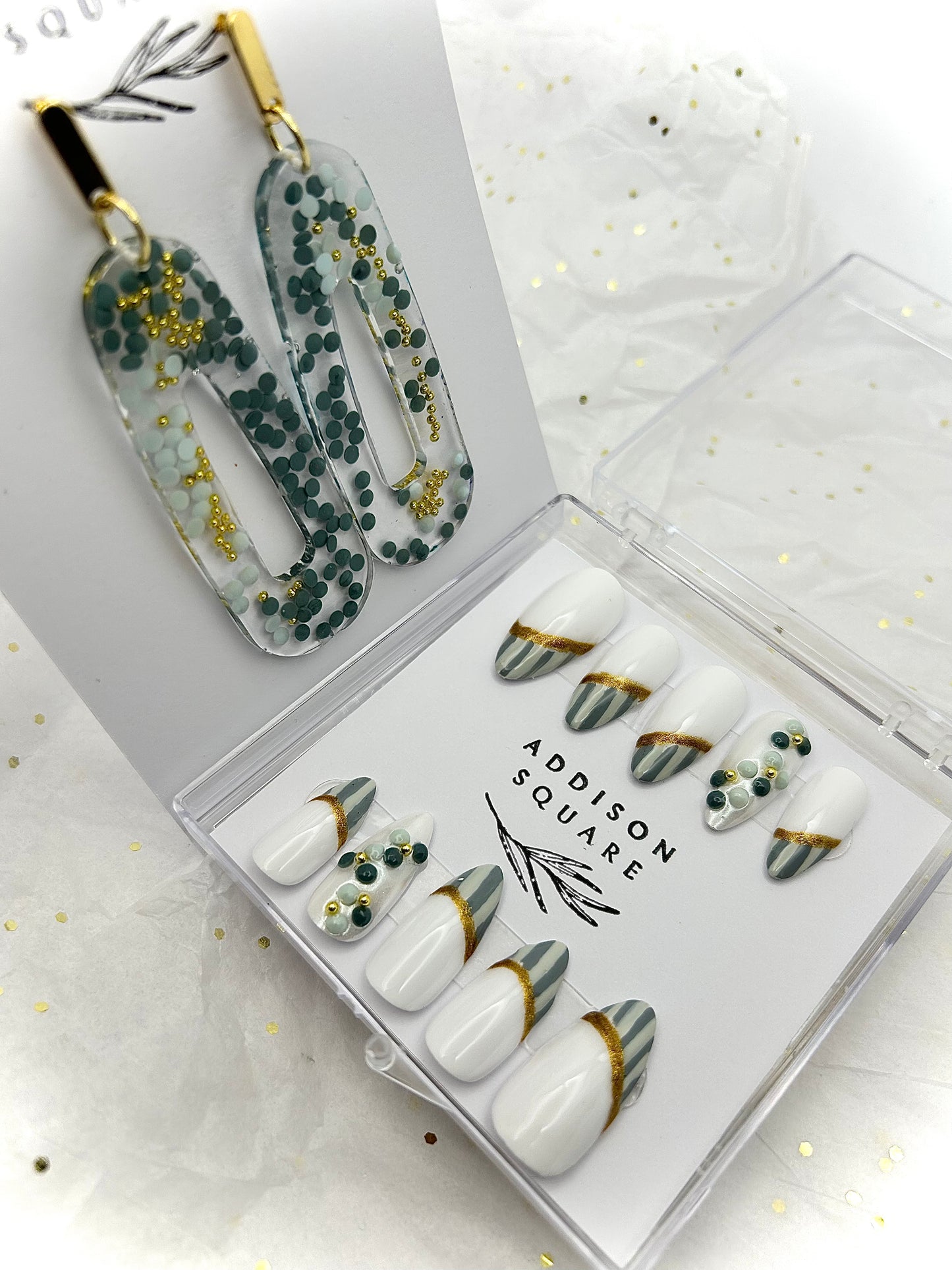 White Gold & Blue Press Ons