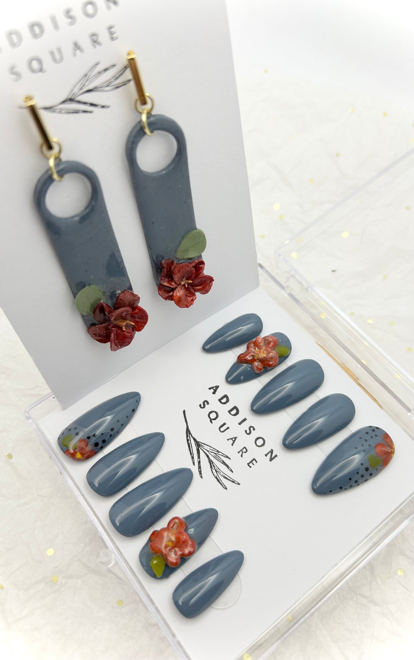 Blue with Red Flower Press Ons