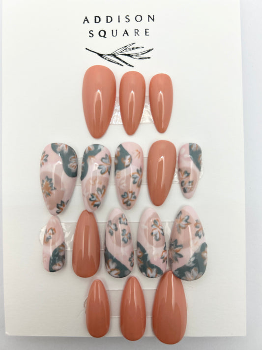 Peachy Floral Press Ons