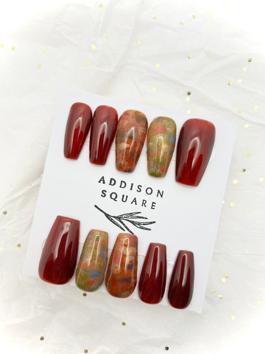 Red & Green Multicolored Press Ons