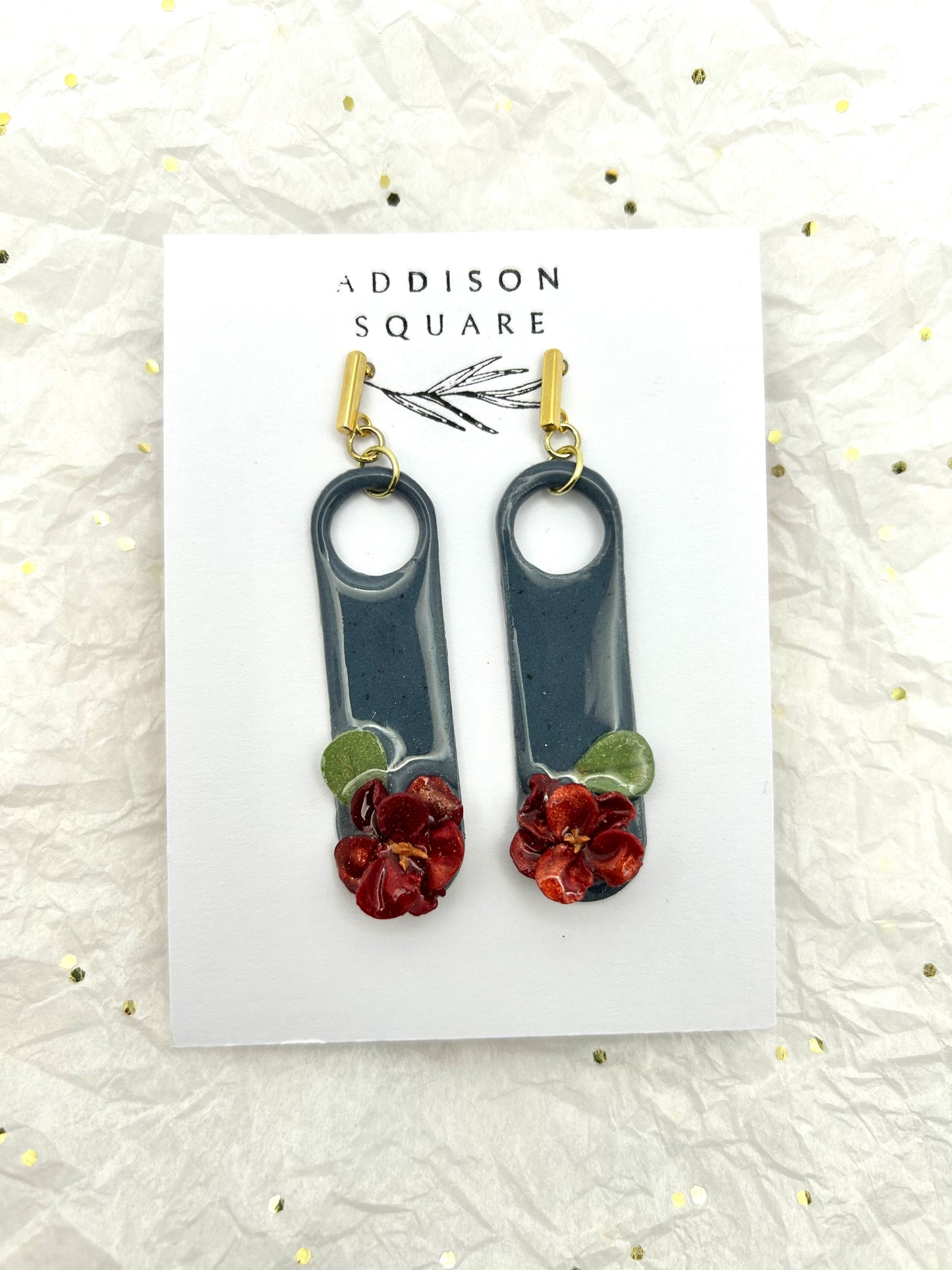 Blue Drops with Red Flowers